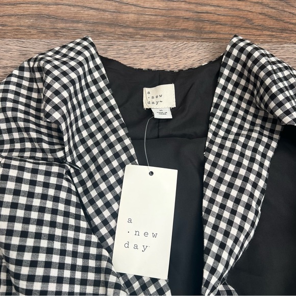 Women's Decorative Pockets Mini a-Line Dress a New Day Black Gingham Medium - Picture 5 of 8
